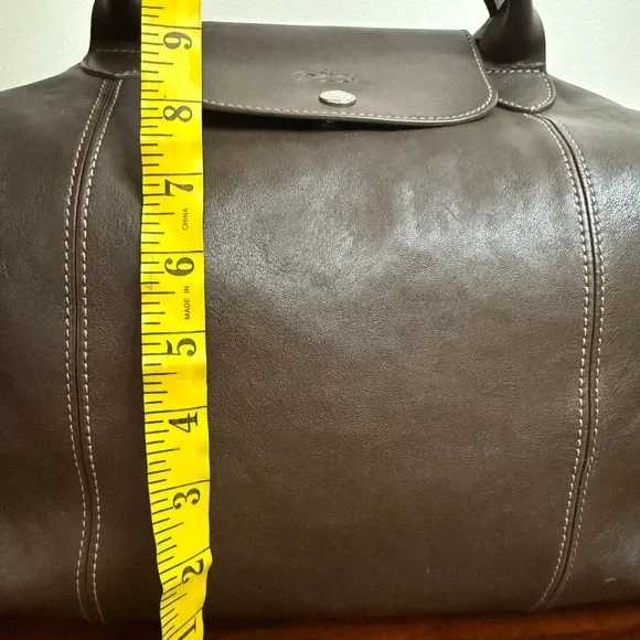 Longchamp Modele Depose Dark Brown Leather tote/shoulder Bag silver hardware - Picture 3 of 16